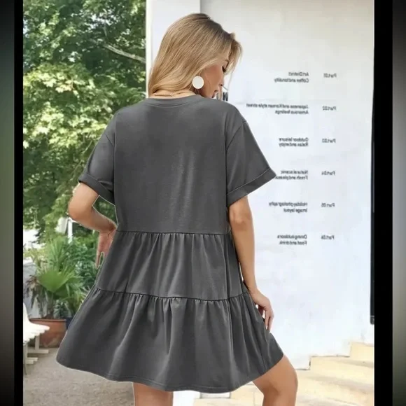 Flirty Ruffle Hem Dress - Short Sleeve, Crew Neck - Picture 2 of 5